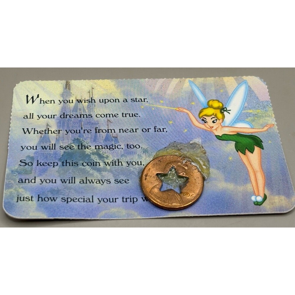 Old NOS Disney Parks U.S. Coin Keepsake Tinker Bell Cut Out Penny Shoe